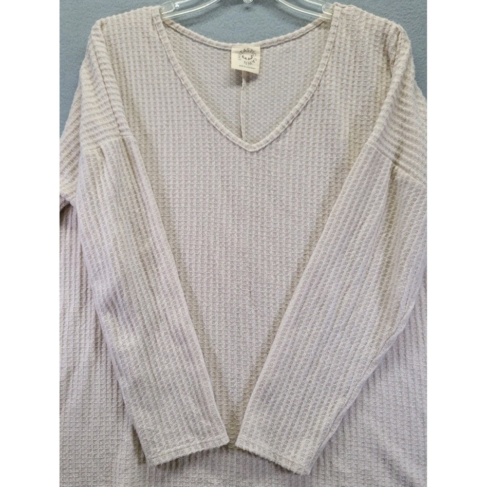 Waffle Knit V Neck Long Sleeve Beige Fantastic Fawn Top Super Soft Size L/XL